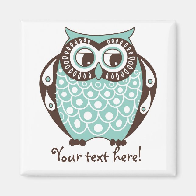 Blue Quirky Tawny Owl Customisable Magnet (Front)