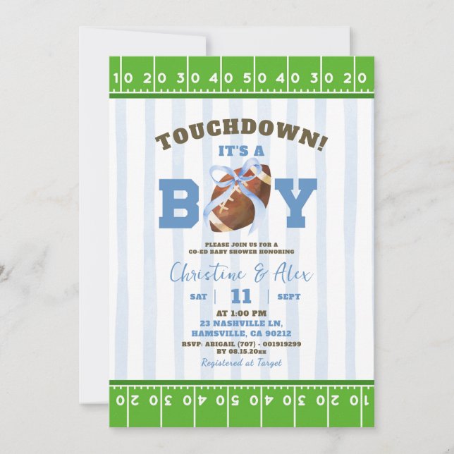 Blue Quirky Touchdown Boy Baby Shower Invitation (Front)