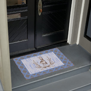Blue Rabbit Bunny Cotton French Country Door Doormat