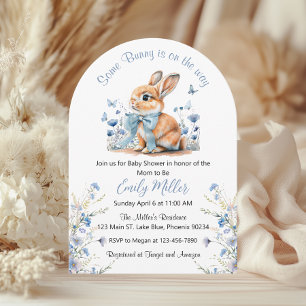 Blue Rabbit Bunny Wildflower Baby Shower Invitation