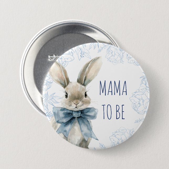 Blue Rabbit Mum To Be Baby Shower  7.5 Cm Round Badge (Front & Back)