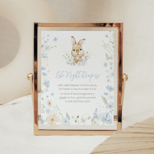 Blue Rabbit Somebunny Late Night Diapers Poster (Blue Somebunny Rabbit Baby Shower Late Night Diapers Sign)