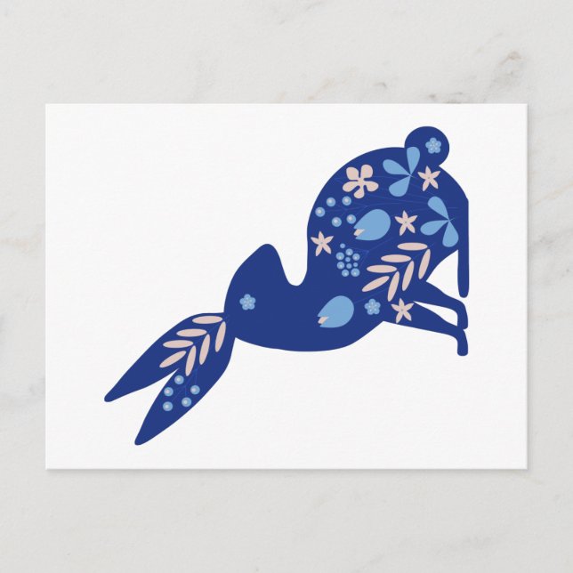 Blue rabbit with a flower postcard (Front)