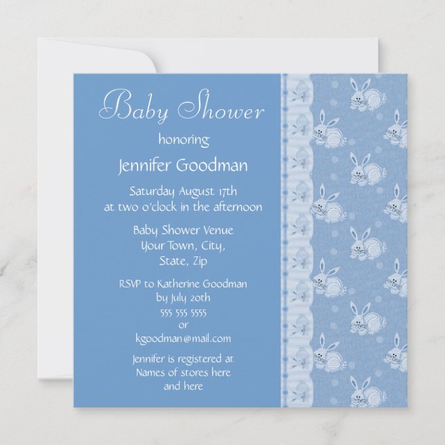 Blue Rabbits Baby Boy Shower Invites (Front)