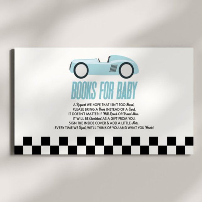 Blue Race Car Baby Shower Books For Baby Enclosure Card (Creator Uploaded)