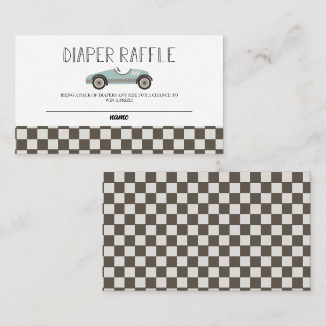Blue Race Car Baby Shower Diaper Raffle Enclosure Card (Front/Back)