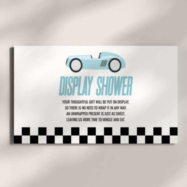 Blue Race Car Baby Shower Display Shower Enclosure Card (Creator Uploaded)
