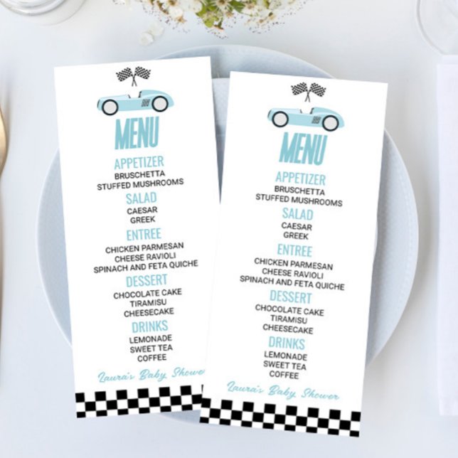 Blue Race Car Baby Shower Food Menu (Creator Uploaded)