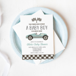 blue Race Car Baby Shower Invitation