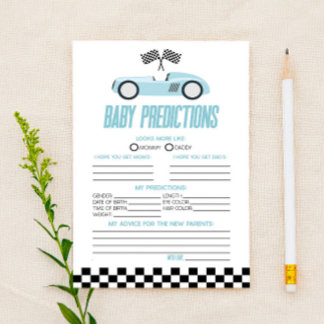 Blue Race Car Baby Shower Predictions Game