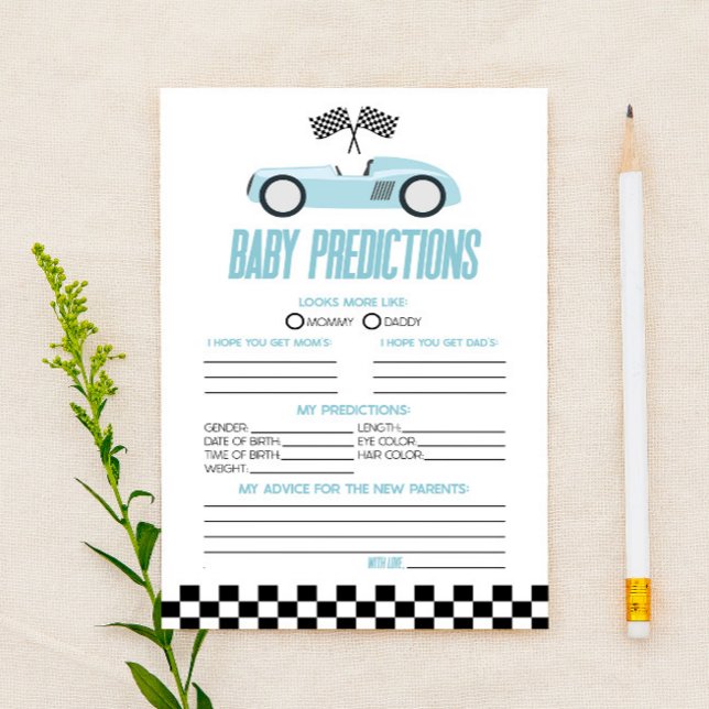 Blue Race Car Baby Shower Predictions Game (Creator Uploaded)