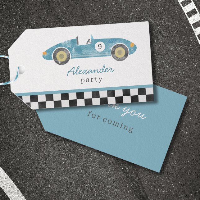 Blue race car birthday gift tags (Creator Uploaded)