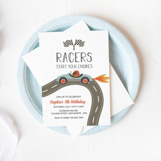 blue Race Car Birthday Invitation (Creator Uploaded)