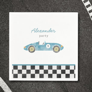 Blue race car birthday invitation napkin