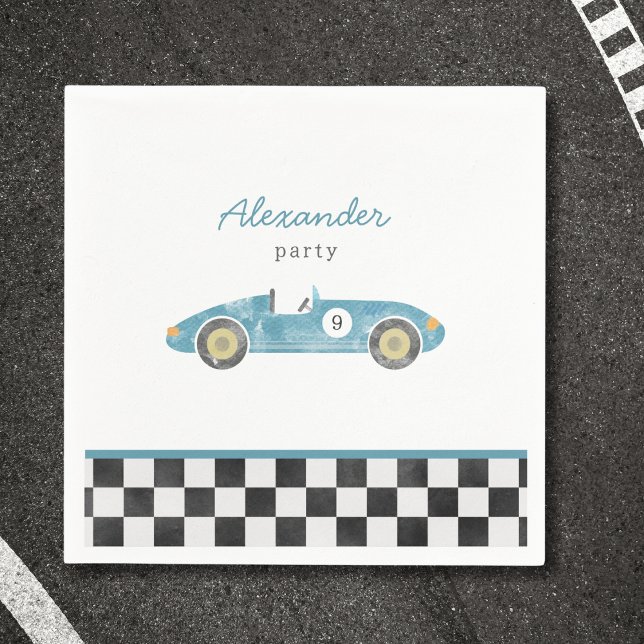 Blue race car birthday napkin (Creator Uploaded)