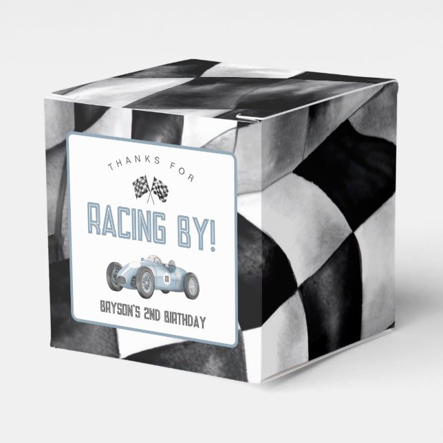 Blue Race Car Birthday Party  Favour Box (Front Side)