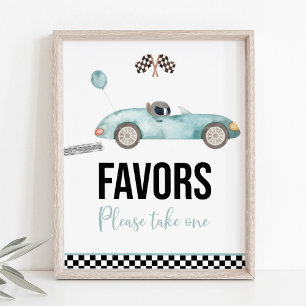 Blue Race Car Birthday Party Favour Sign