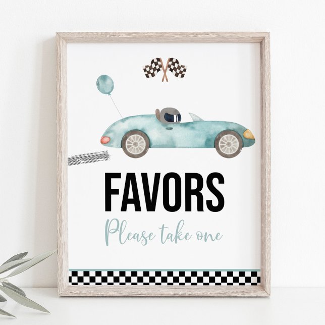 Blue Race Car Birthday Party Favour Sign (Creator Uploaded)