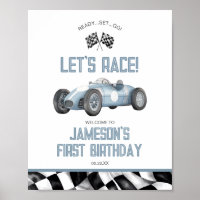Blue Race Car Birthday Party Welcome Sign