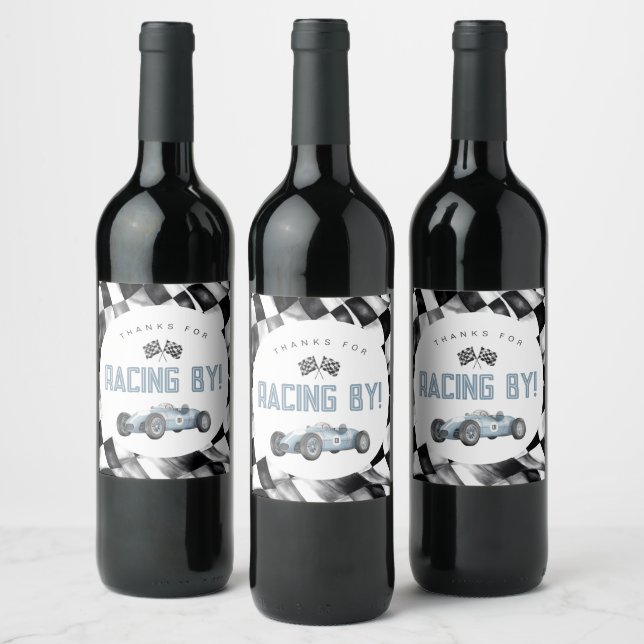 Blue Race Car Birthday Party Wine Label (Bottles)