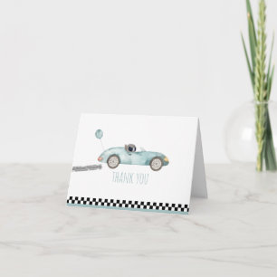 Blue Race Car Birthday Thank You Card