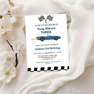 Blue Race Car Boy 3rd Birthday Party Invitation