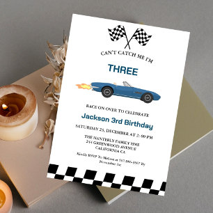Blue Race Car Boy 3rd Birthday Party Invitation