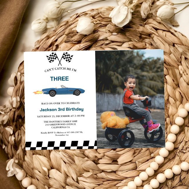 Blue Race Car Boy 3rd Birthday Party Invitation (Creator Uploaded)