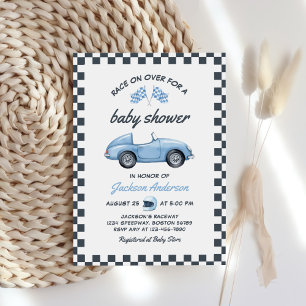 Blue Race Car Boy Baby Shower Invitation
