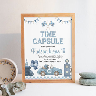 Blue Race Car Boy Birthday Time Capsule Sign