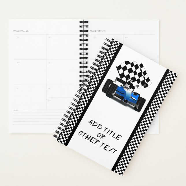 Blue Race Car Chequered Flag Planner (Display)