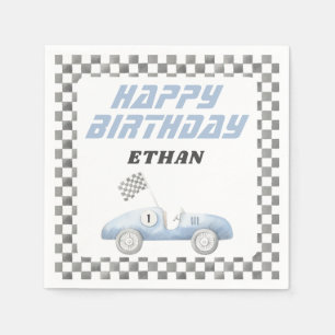 Blue Race Car Fast ONE Boy Birthday Napkin