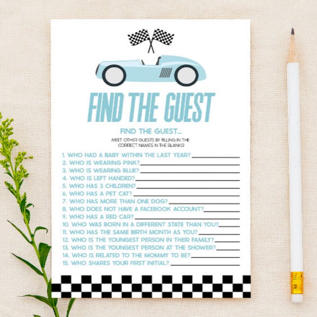 Blue Race Car Find The Guest Baby Shower Game (Creator Uploaded)