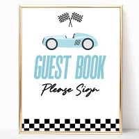 Blue Race Car Guest Book Party Sign