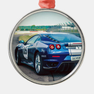 Blue Race Car Metal Ornament