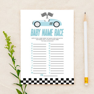 Blue Race Car Name Race Baby Shower Game