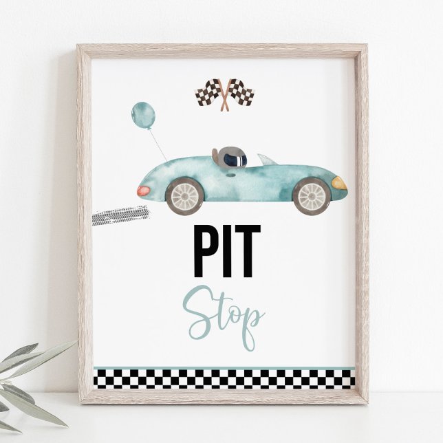 Blue Race Car Pit Stop Birthday Sign (Creator Uploaded)