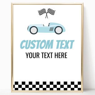 Blue Race Car Racecar Custom Text Party Sign
