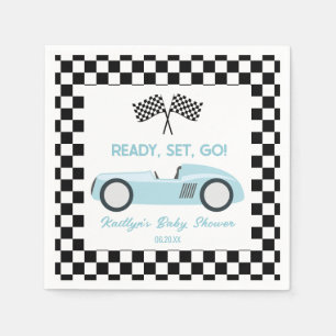 Blue Race Car Ready Set Go Baby Shower Napkin