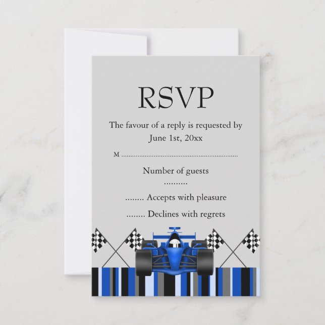 Blue Race Car RSVP Card (Front)