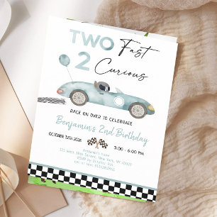 Blue Race Car Second Birthday Invitation