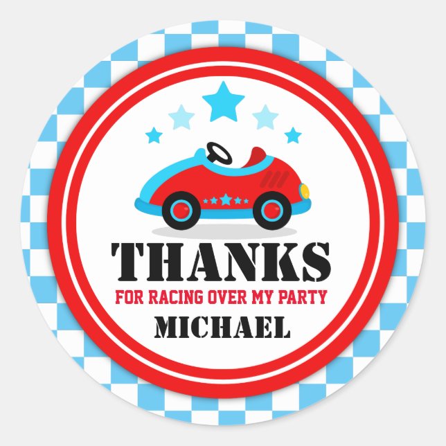 Blue Race Car Thank You Favour Tag (Front)