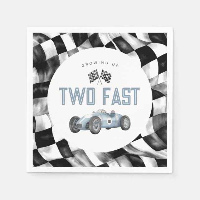 Blue Race Car TWO Fast 2nd birthday party Napkin (Front)