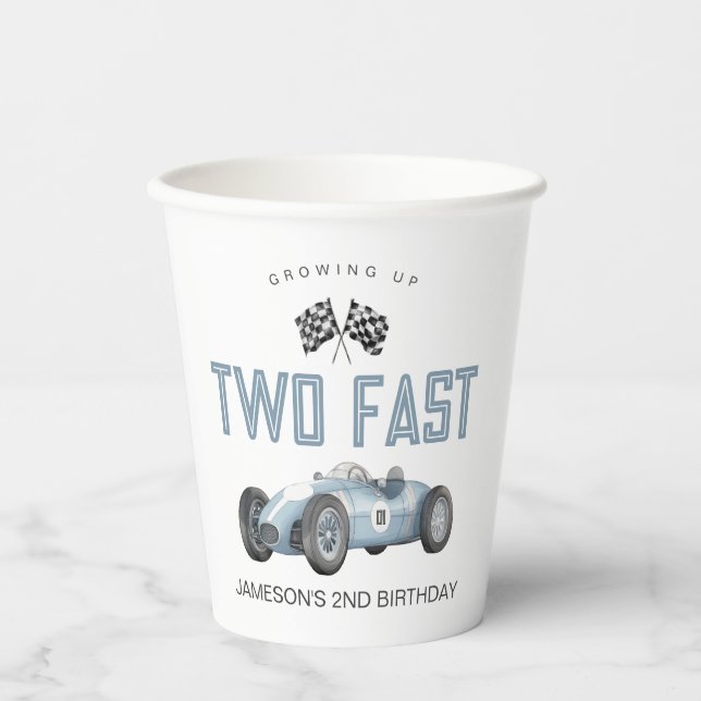 Blue Race Car Two Fast 2nd birthday party Paper Cups (Front)