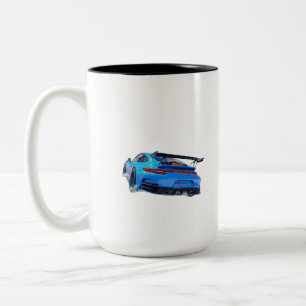 Blue race car Two-Tone coffee mug