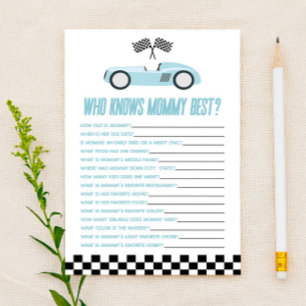 Blue Race Car Who Knows Mummy Baby Shower Game