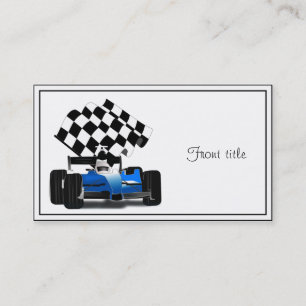 Blue Race Car with Chequered Flag Business Card