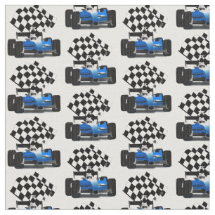 Blue Race Car with Chequered Flag Fabric