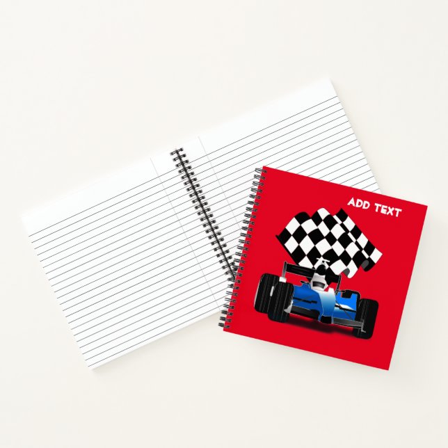 Blue Race Car with Chequered Flag Notebook (Inside)