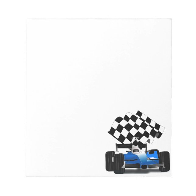 Blue Race Car with Chequered Flag Notepad (Front)